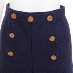 RED VALENTINO navy virgin wool nautical gold button high waist shorts IT36 XXS