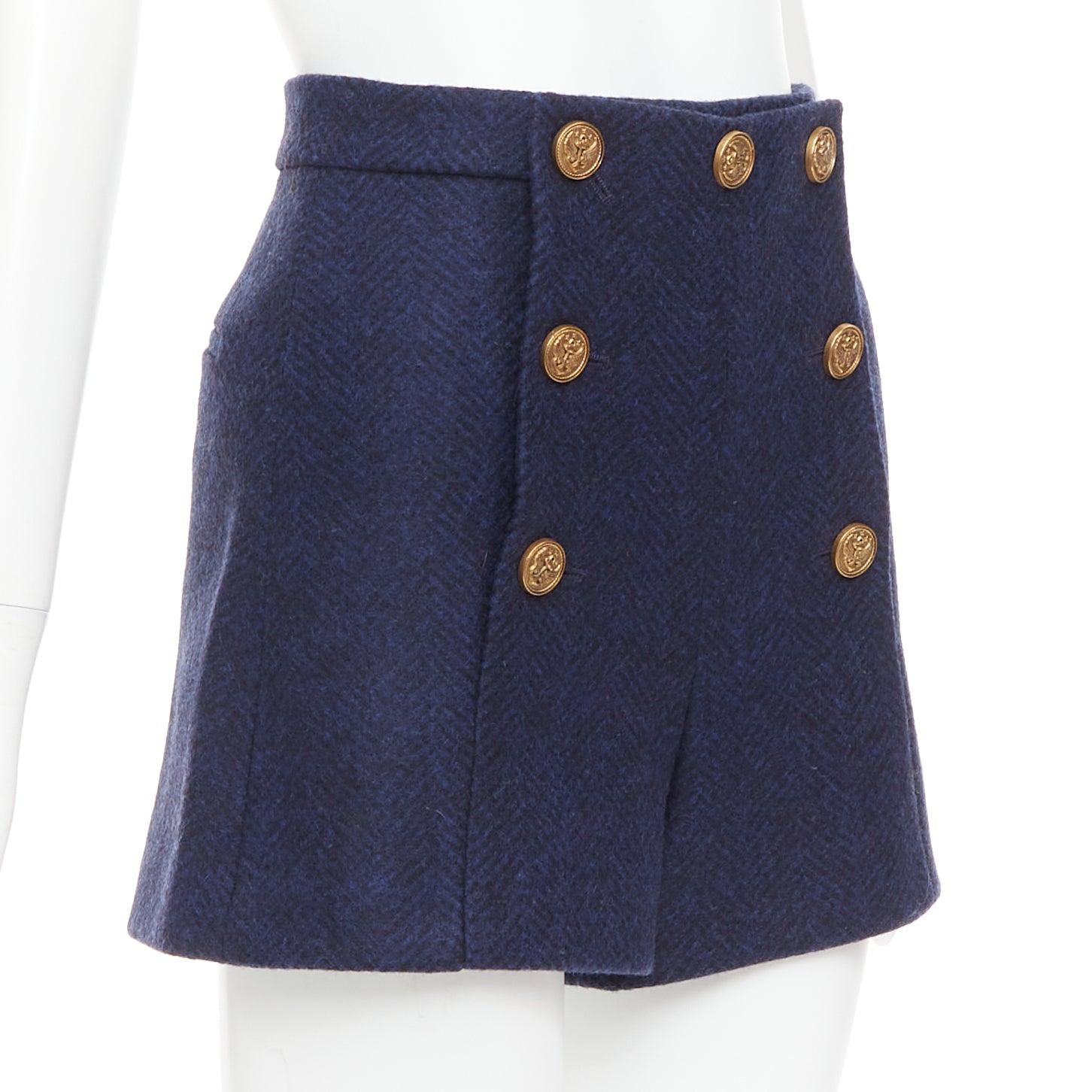 RED VALENTINO navy Schurwolle nautisch gold Knopf hohe Taille Shorts IT36 XXS (Schwarz) im Angebot