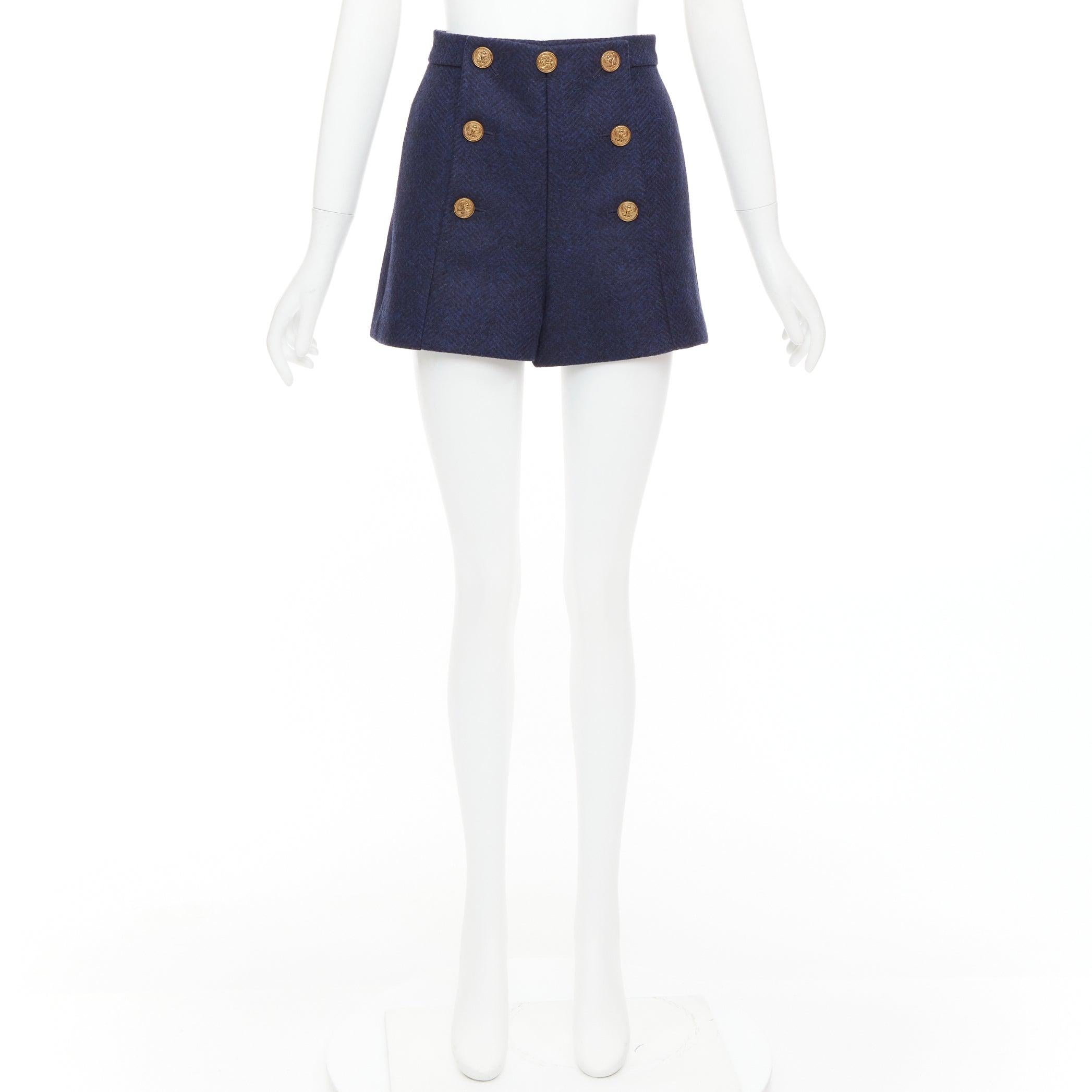 RED VALENTINO navy Schurwolle nautisch gold Knopf hohe Taille Shorts IT36 XXS im Angebot 5