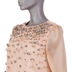 RED VALENTINO nude pink silk & MESH CRYSTAL FLOWER Blouse Shirt 44 L