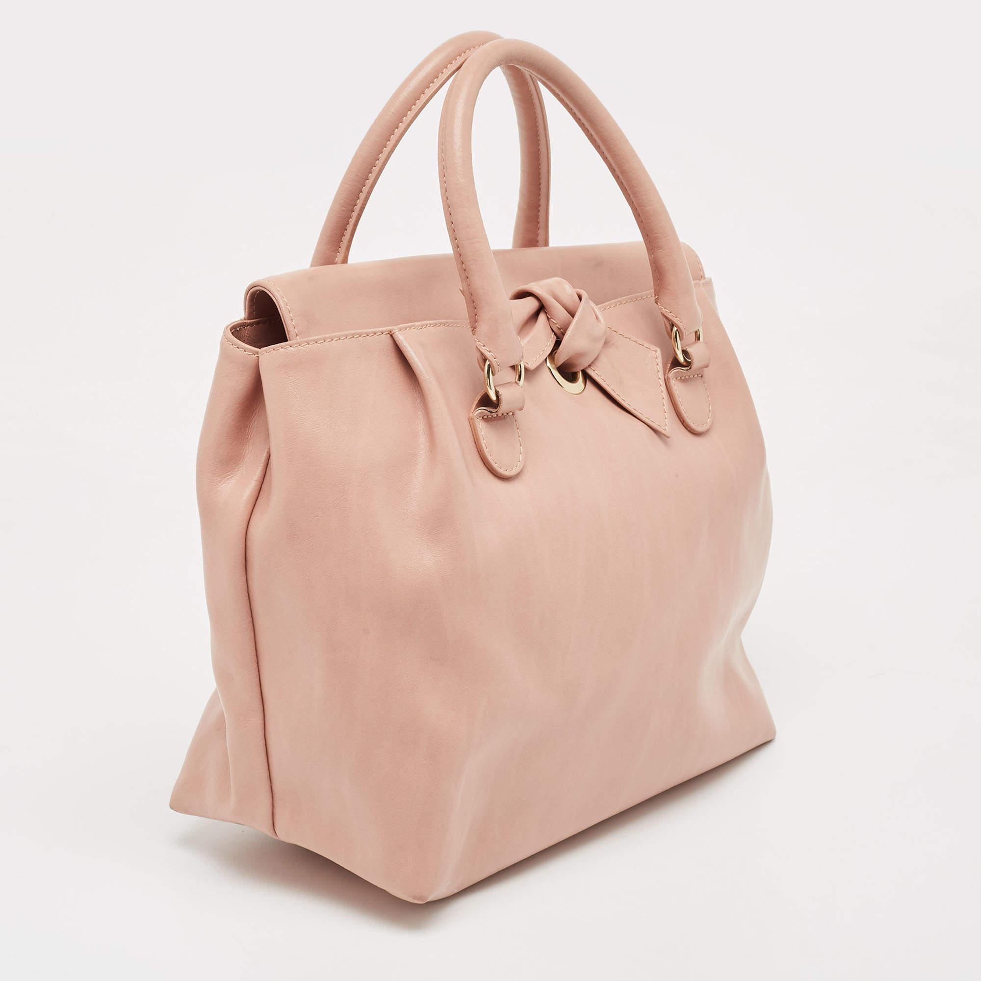 Beige RED Valentino Old Rose Leather Bow Tote For Sale