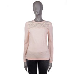 RED VALENTINO pale pink cotton LACE DETAILED Crewneck Sweater M