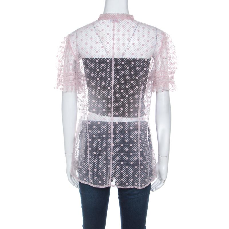 Gray Red Valentino Pale Pink Tulle Bow Tie Detail Sheer Blouse L For Sale