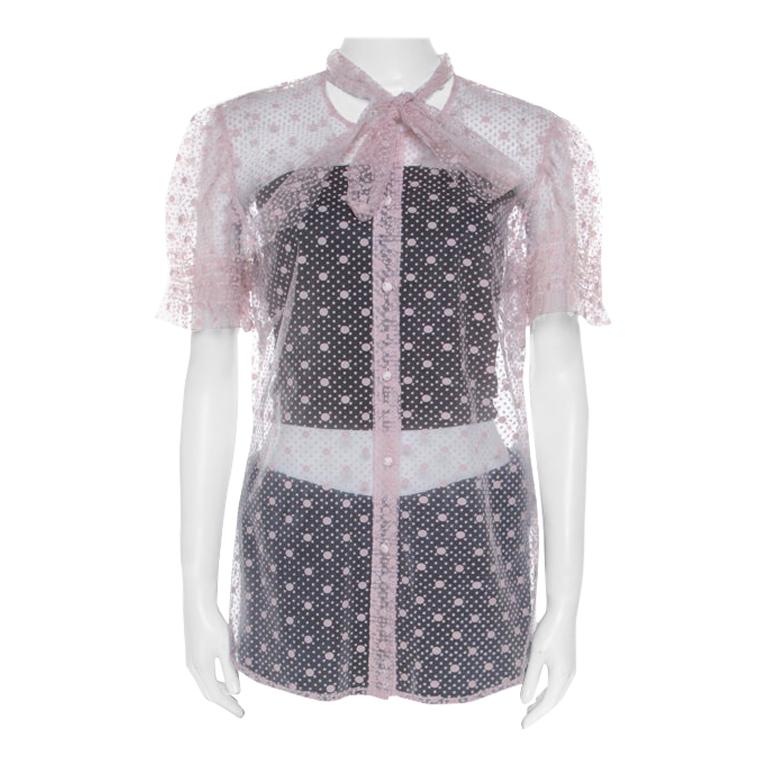 Red Valentino Pale Pink Tulle Bow Tie Detail Sheer Blouse L For Sale
