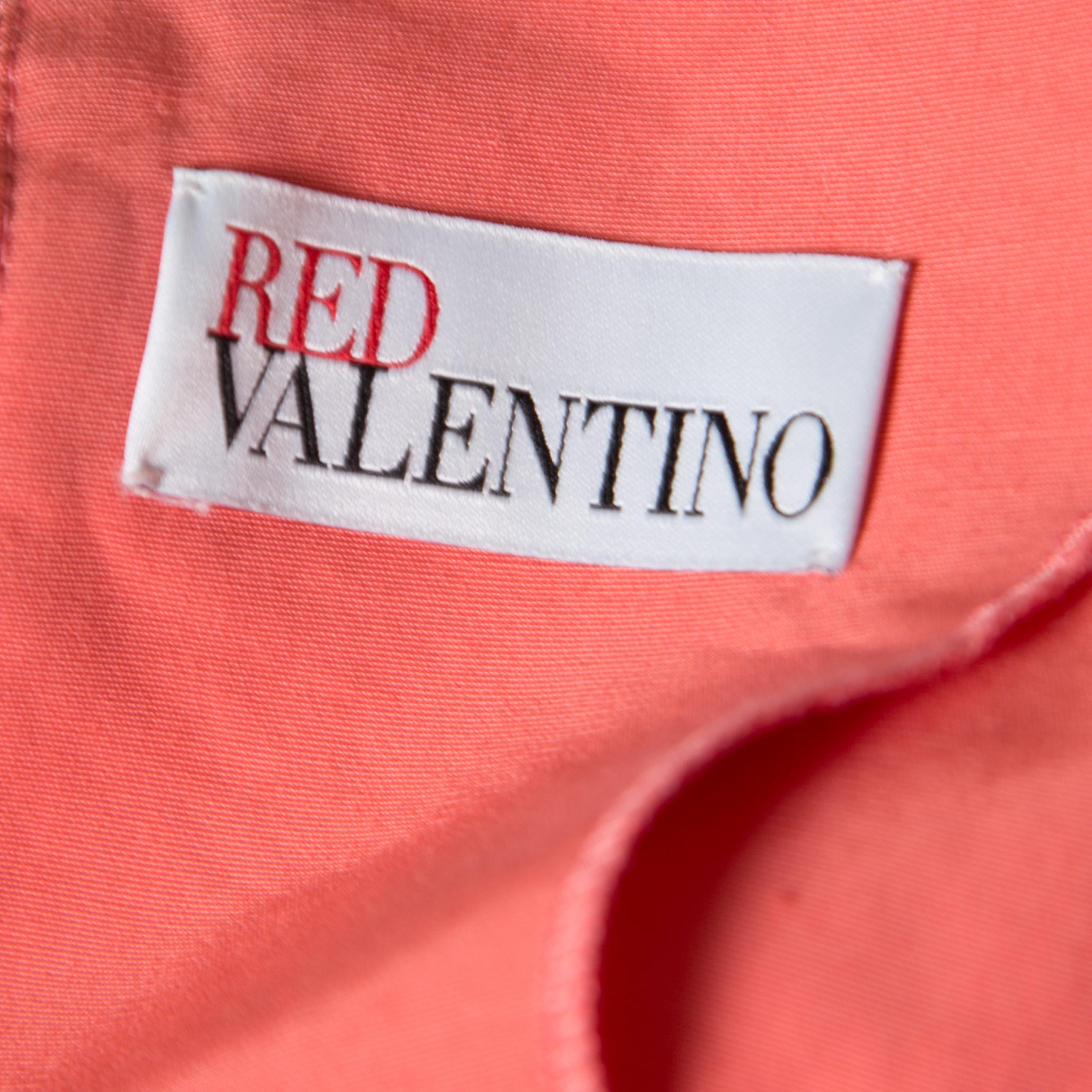 Women's Red Valentino Peach Cotton Blend Smocked Sleeve Detail Sheath Dress S