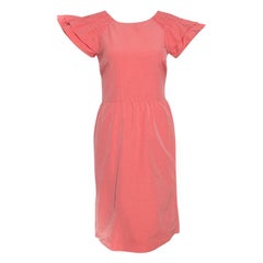 Red Valentino Peach Cotton Blend Smocked Sleeve Detail Sheath Dress S