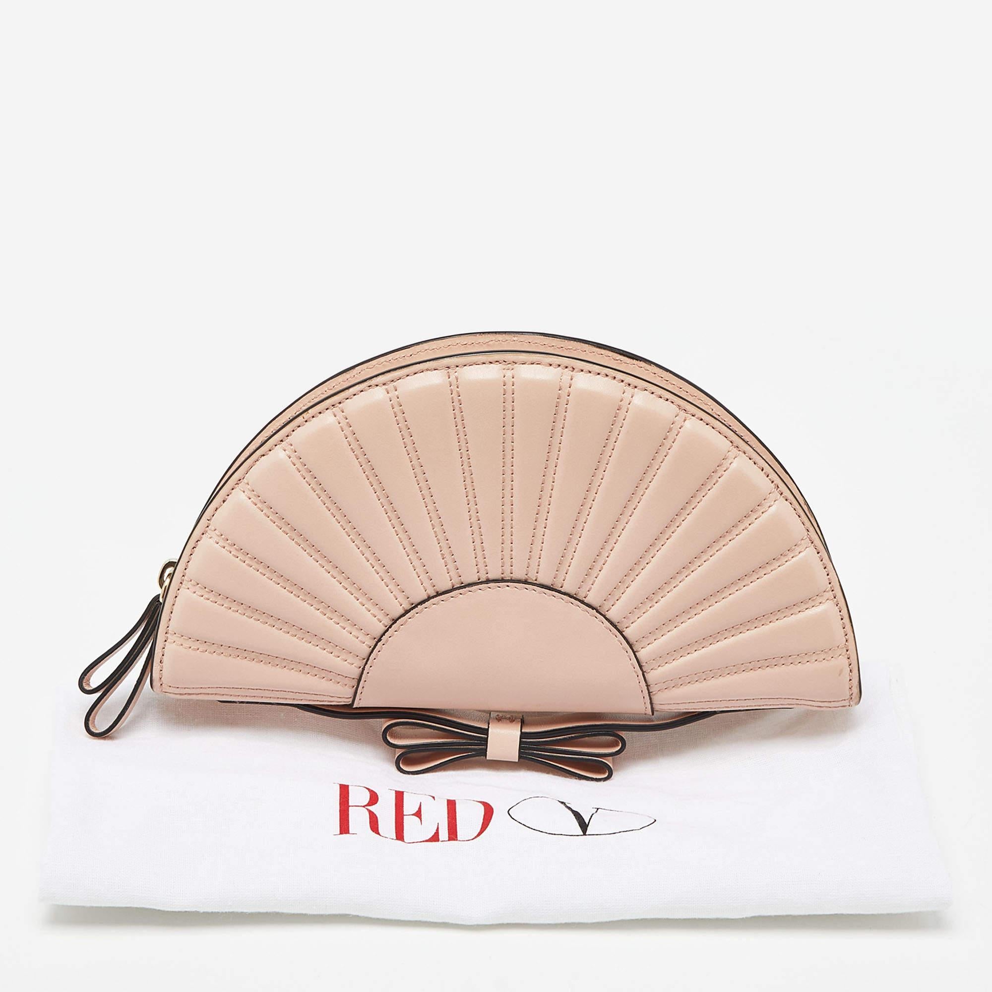 RED Valentino Peach Leather Bow Shell Clutch 8