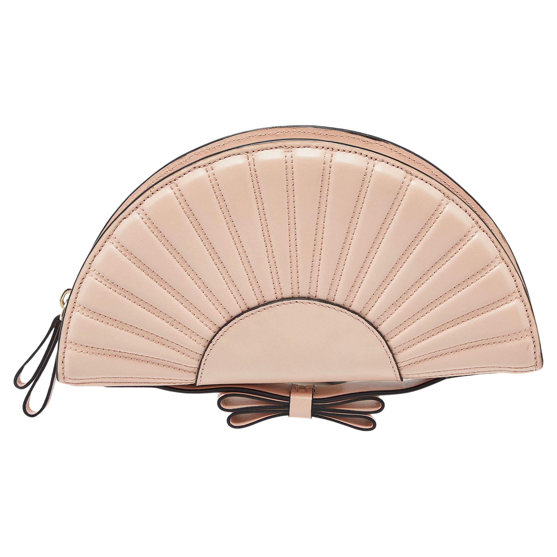 RED Valentino Peach Leather Bow Shell Clutch