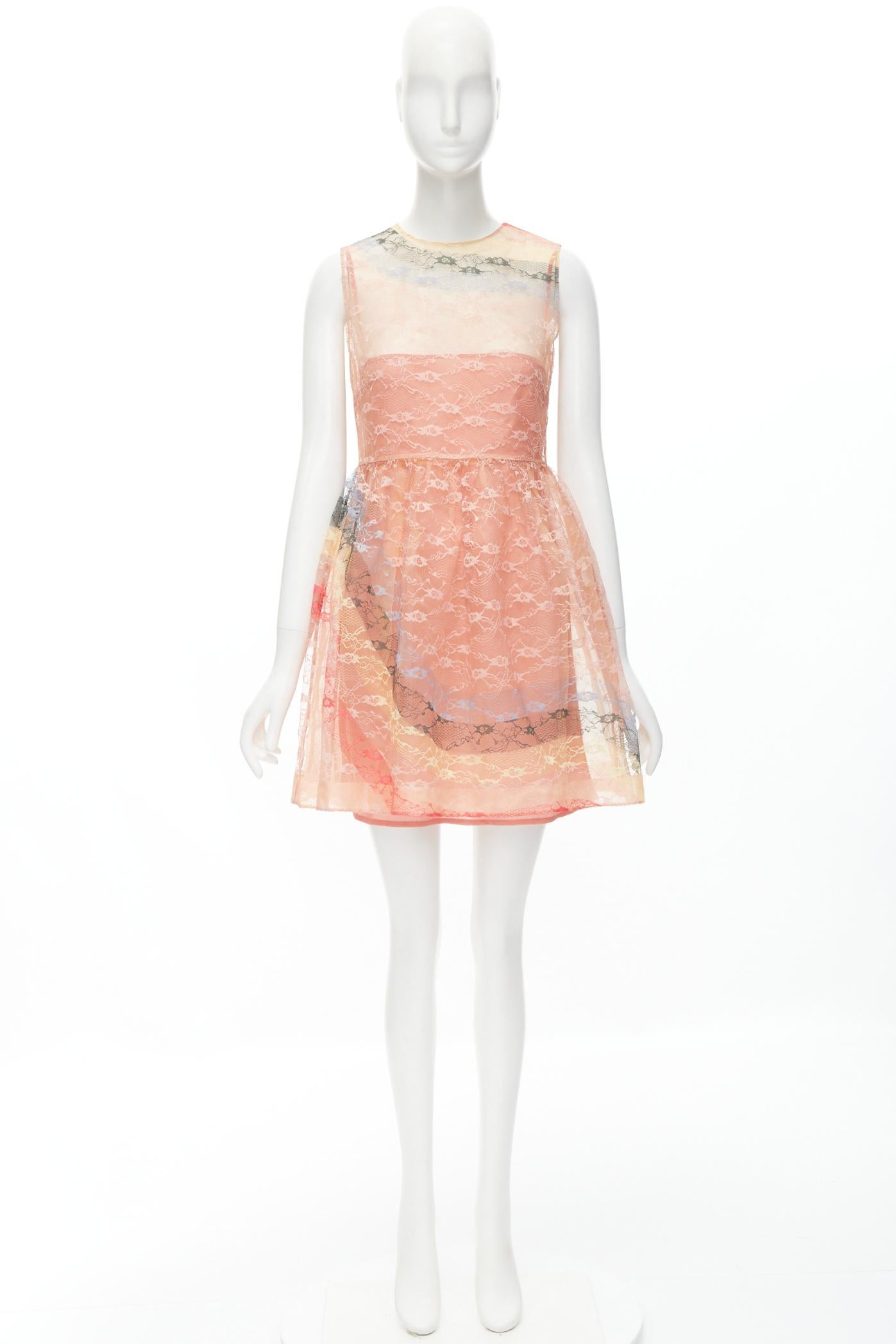 RED VALENTINO peach rainbow lace sleeveless fit flared cocktail dress IT40 S For Sale 6