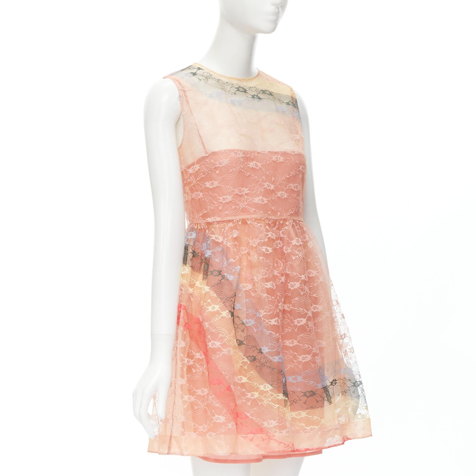 Orange RED VALENTINO peach rainbow lace sleeveless fit flared cocktail dress IT40 S For Sale