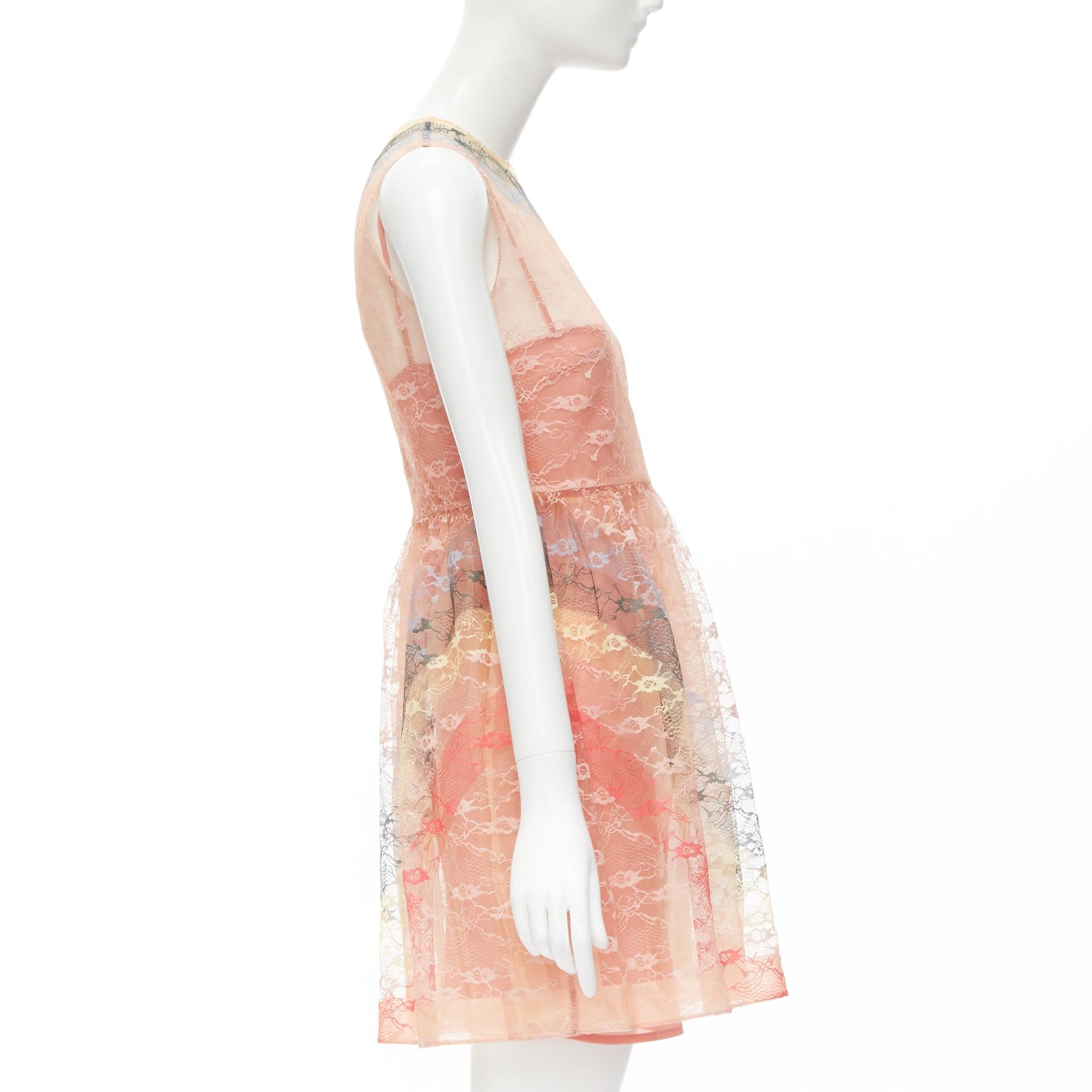 Women's RED VALENTINO peach rainbow lace sleeveless fit flared cocktail dress IT40 S For Sale
