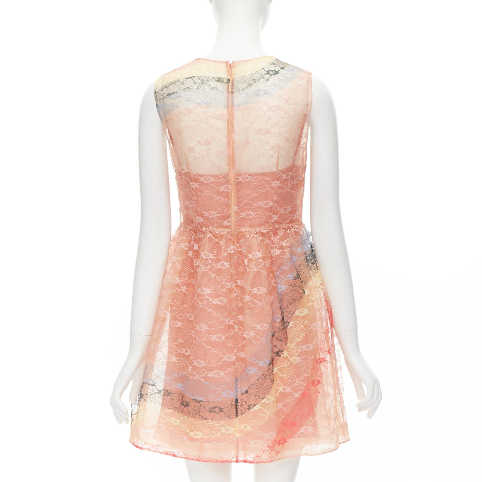 RED VALENTINO peach rainbow lace sleeveless fit flared cocktail dress IT40 S For Sale 1