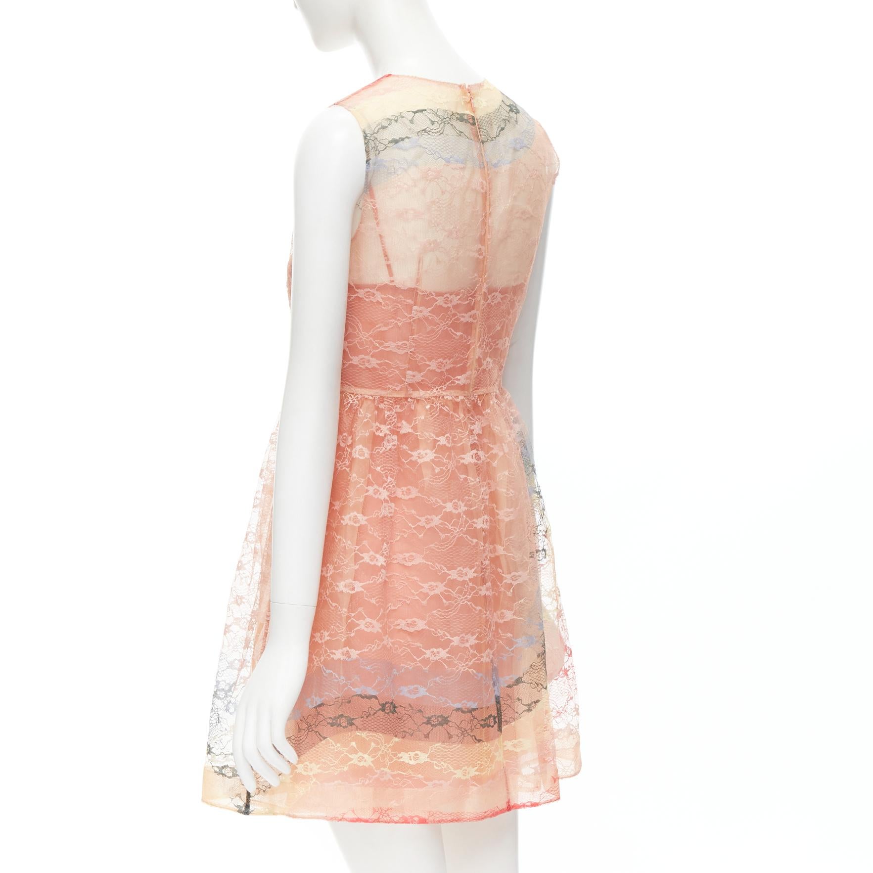 RED VALENTINO peach rainbow lace sleeveless fit flared cocktail dress IT40 S For Sale 2