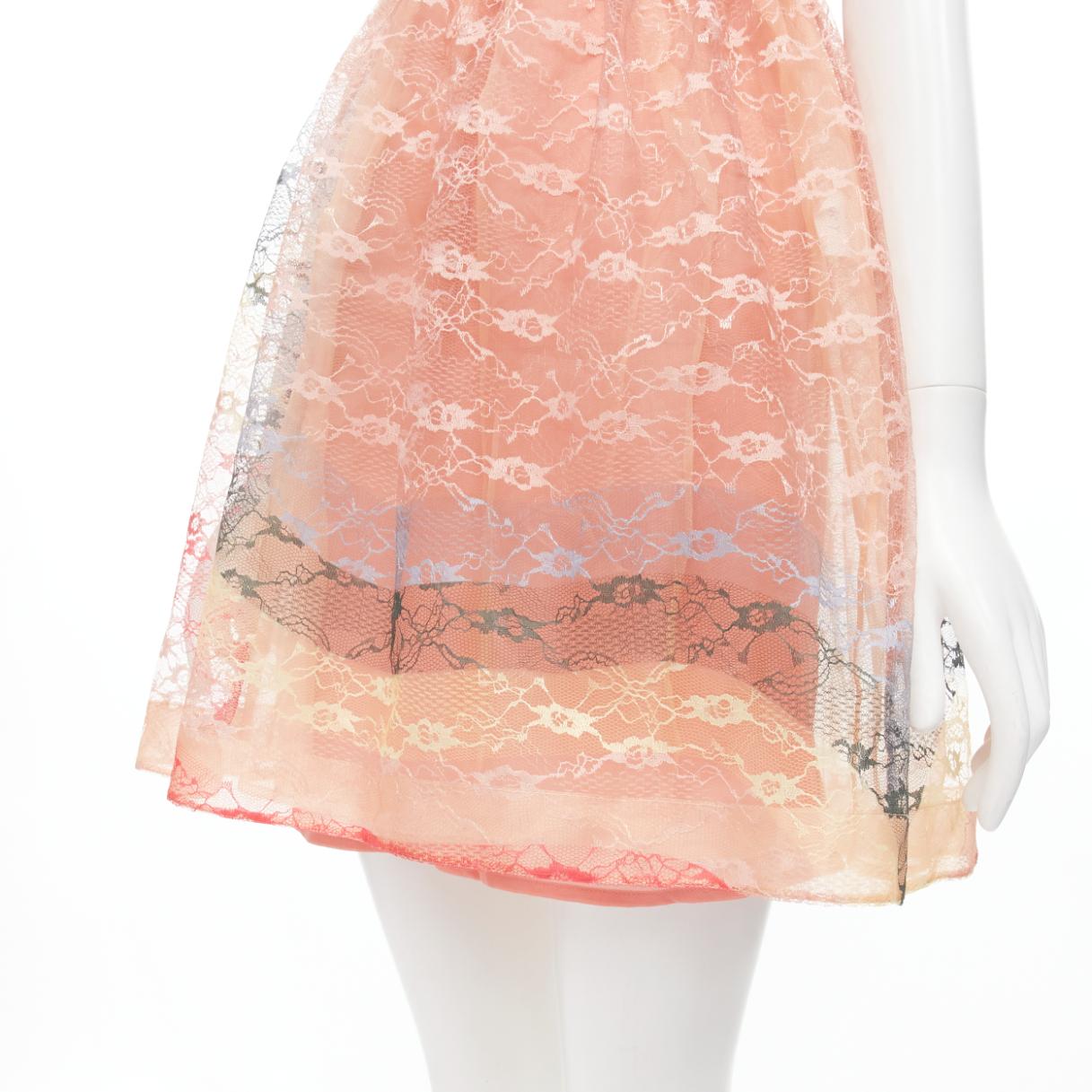 RED VALENTINO peach rainbow lace sleeveless fit flared cocktail dress IT40 S For Sale 3