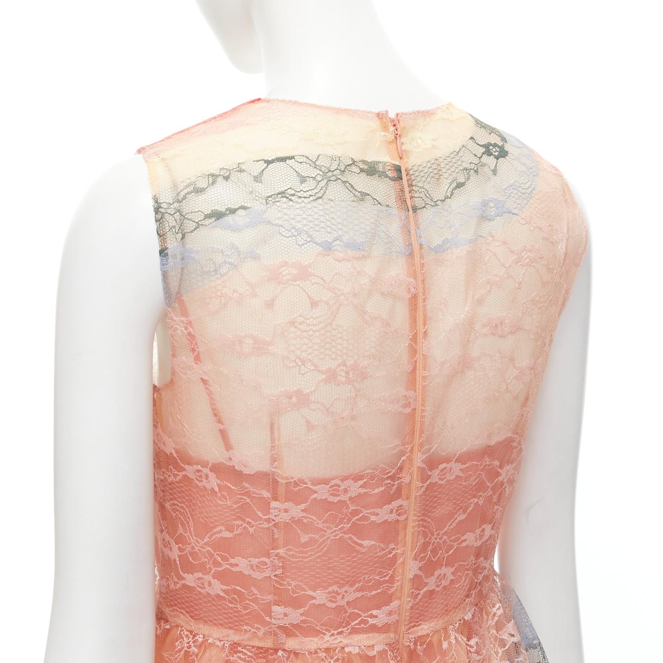 RED VALENTINO peach rainbow lace sleeveless fit flared cocktail dress IT40 S For Sale 4
