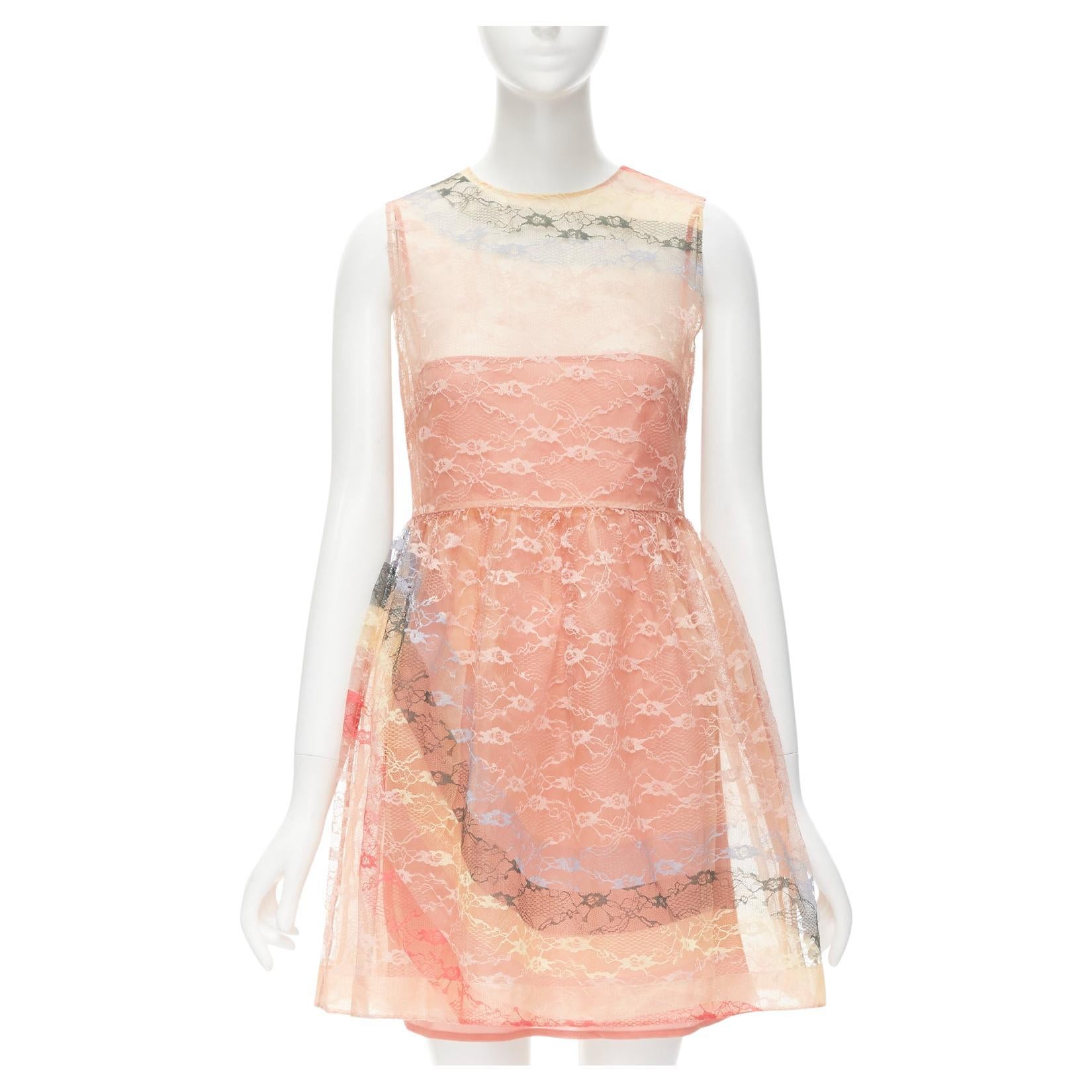 RED VALENTINO peach rainbow lace sleeveless fit flared cocktail dress IT40 S For Sale