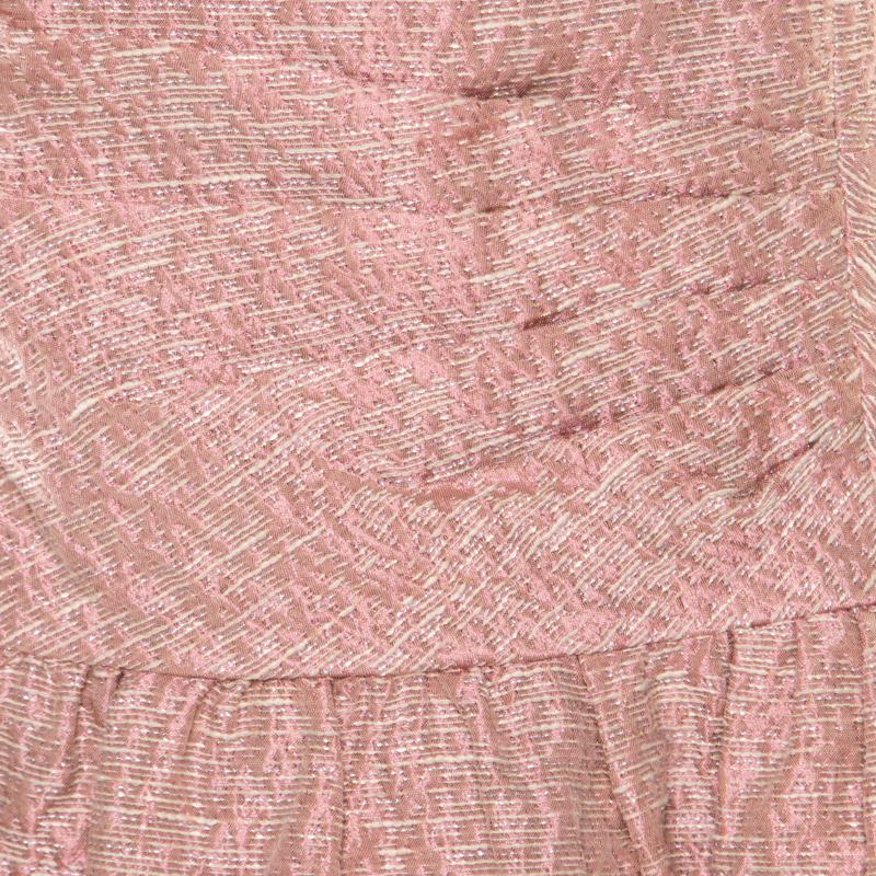 Red Valentino Pink and White Textured Drop Waist Sleeveless Dress M In Good Condition In Dubai, Al Qouz 2