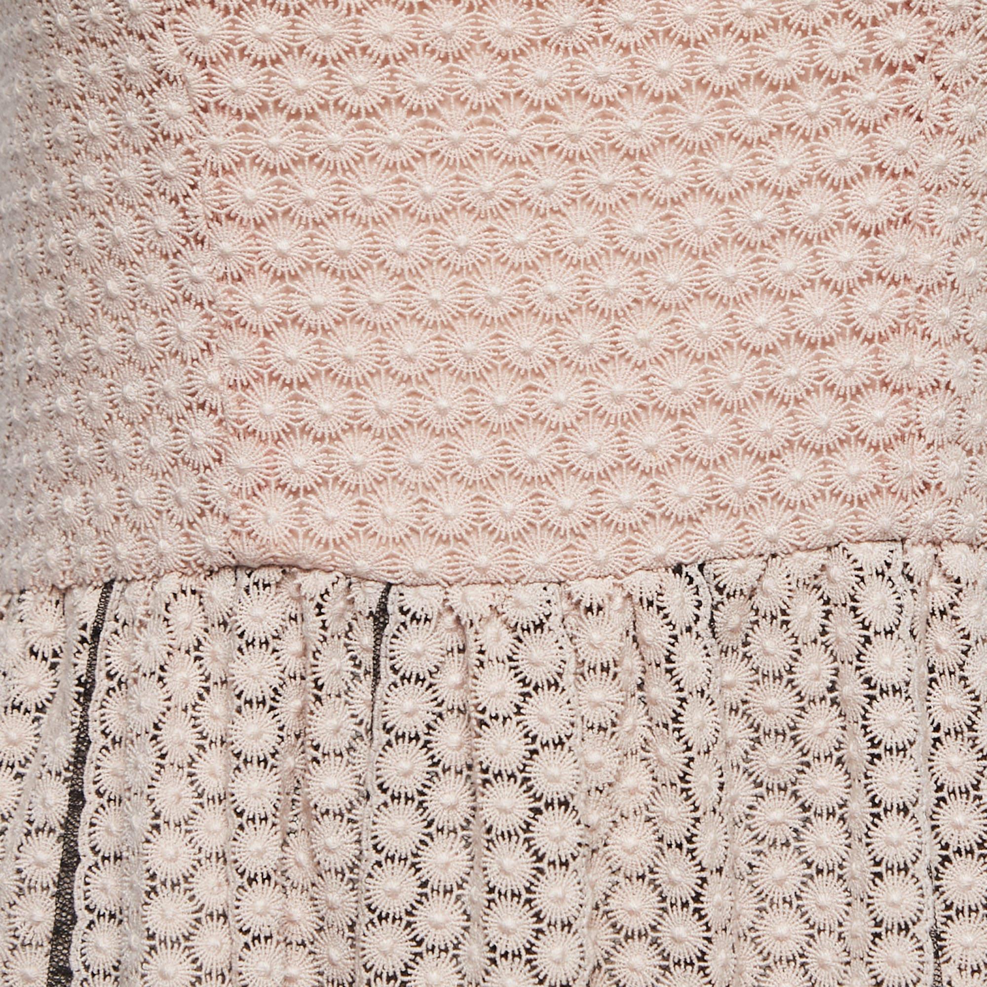 Beige RED Valentino Pink/Black Lace Velvet Trimmed Strappy Mini Dress M For Sale