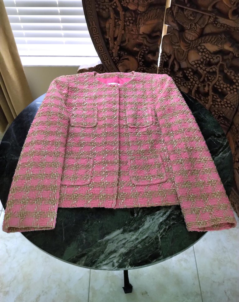 Red Valentino Pink Bon Bon and Antique Gold Tweed Wool Jacket FR 38 US 4 6  For Sale at 1stDibs