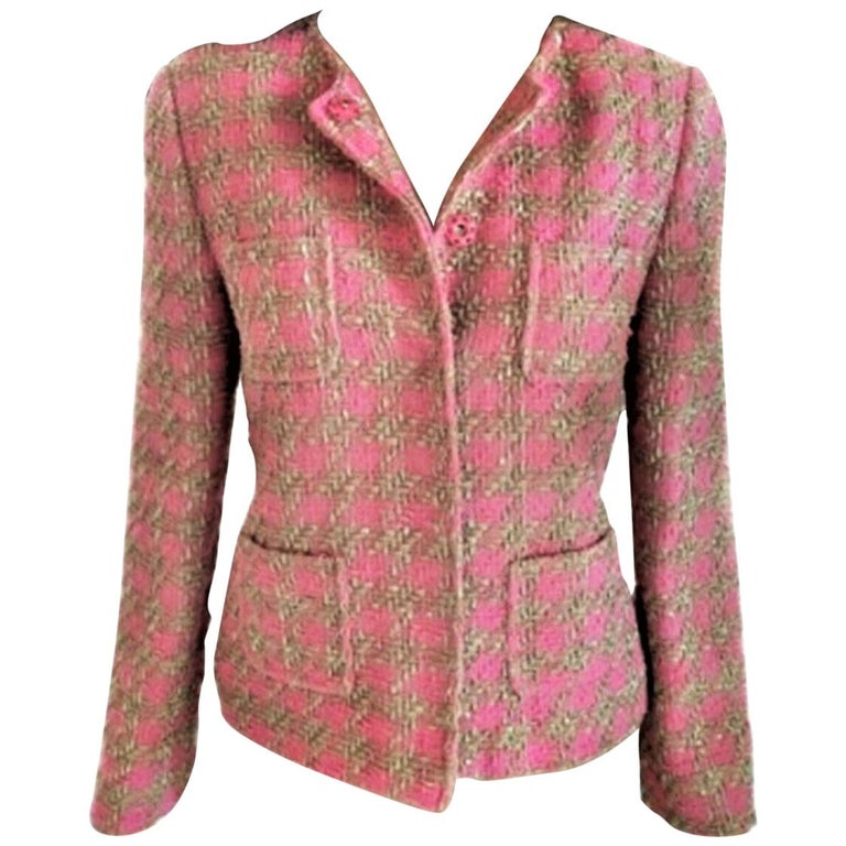 Red Valentino Pink Bon Bon and Antique Gold Tweed Wool Jacket FR 38 US 4 6  For Sale at 1stDibs