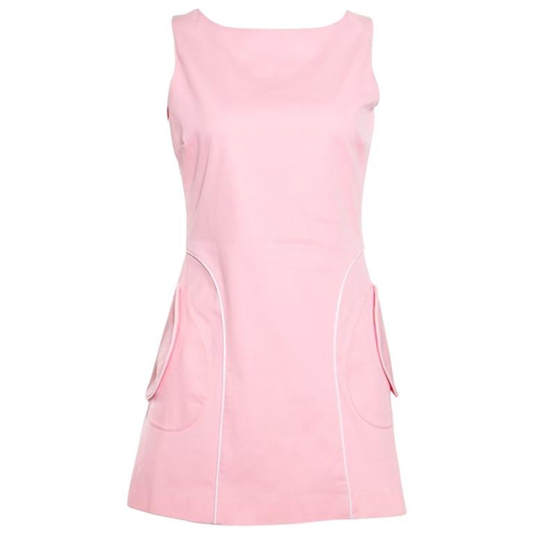 RED Valentino Pink Cotton Contrast Piping Bow Detail Sleeveless Dress M