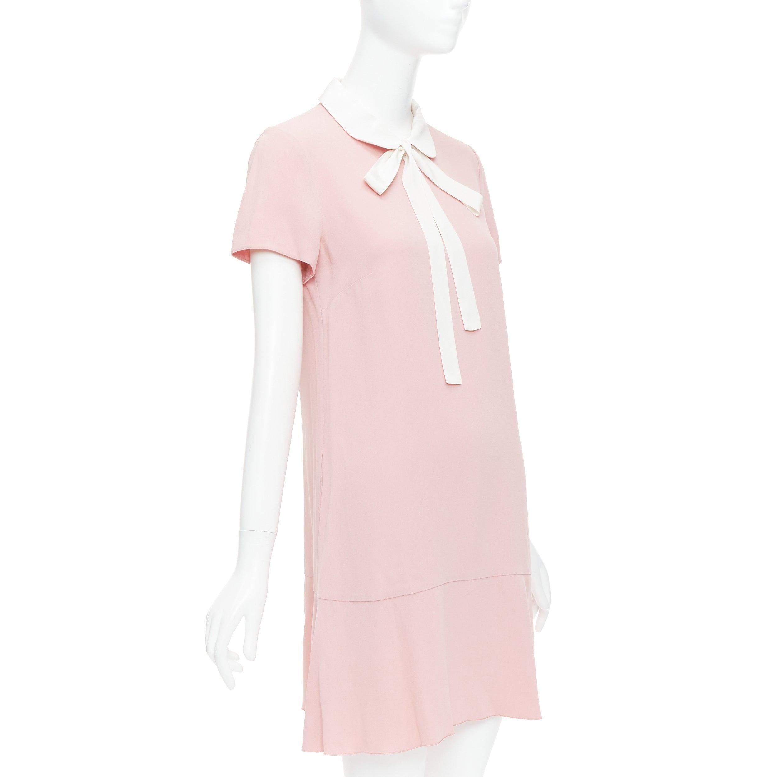 Beige RED VALENTINO pink cream bow tie peter pan collar shift dress IT42 M