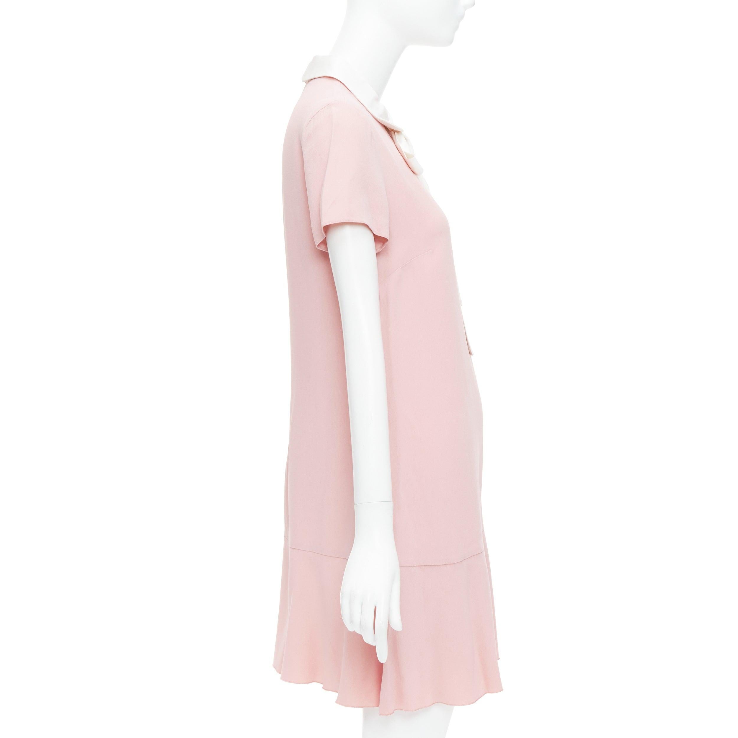 Women's RED VALENTINO pink cream bow tie peter pan collar shift dress IT42 M