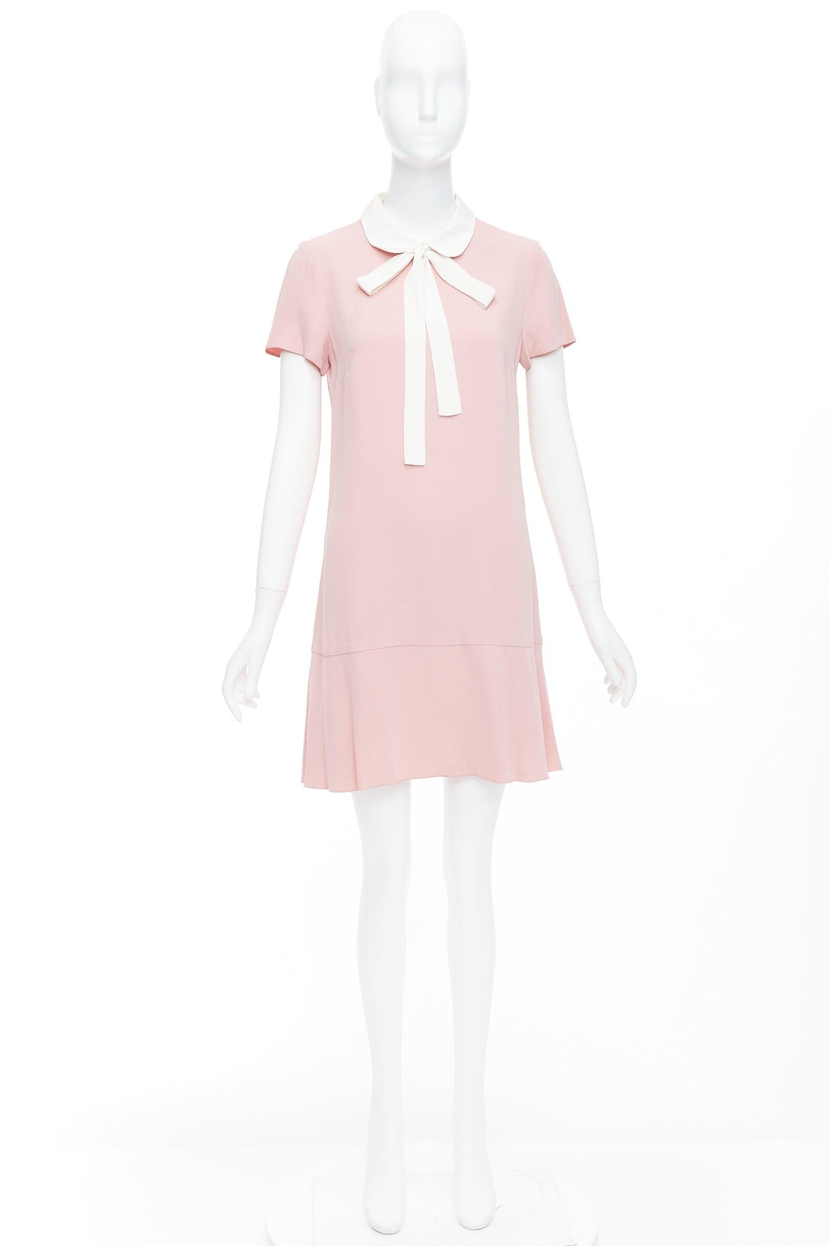 RED VALENTINO pink cream bow tie peter pan collar shift dress IT42 M 5