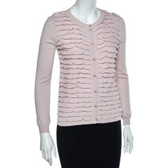 RED Valentino Pink Knit Ruffle Trimmed Button Front Fitted Cardigan L