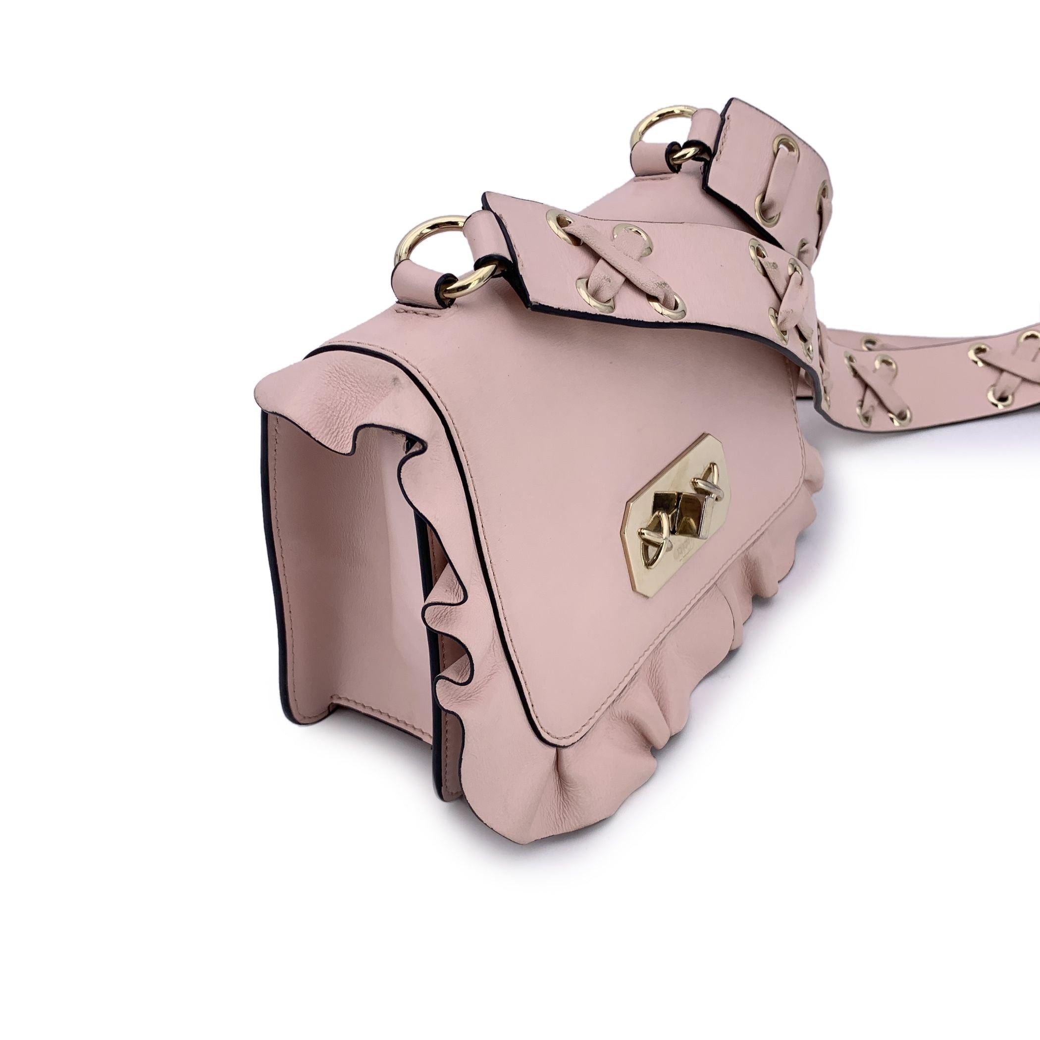 Brown Red Valentino Pink Leather Rock Ruffles Crossbody Shoulder Bag For Sale
