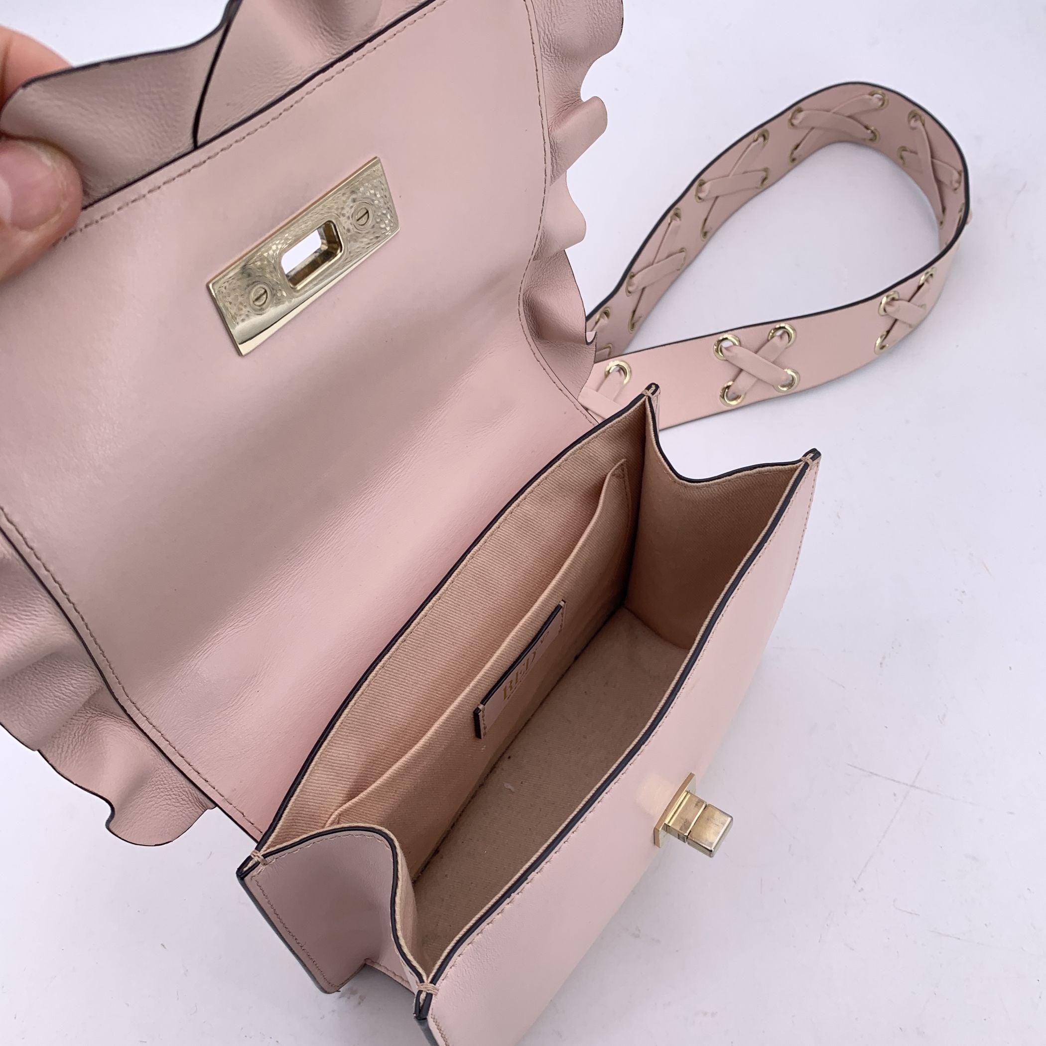 Red Valentino Pink Leather Rock Ruffles Crossbody Shoulder Bag In Excellent Condition For Sale In Rome, Rome