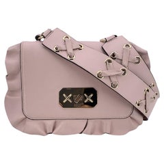 Red Valentino Pink Leather Rock Ruffles Crossbody Shoulder Bag
