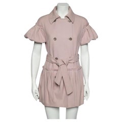 RED Valentino Rosa Wolle plissierter, detaillierter doppelreihiger Mantel mit Gürtel S