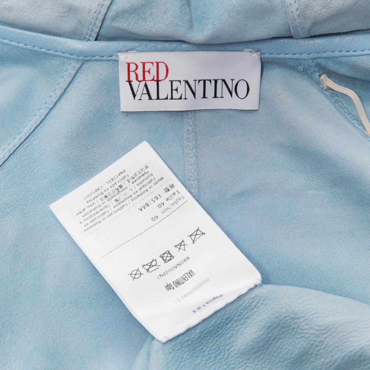 RED VALENTINO chaqueta con capucha de piel de cordero azul polvo con volantes IT40 S en venta 6