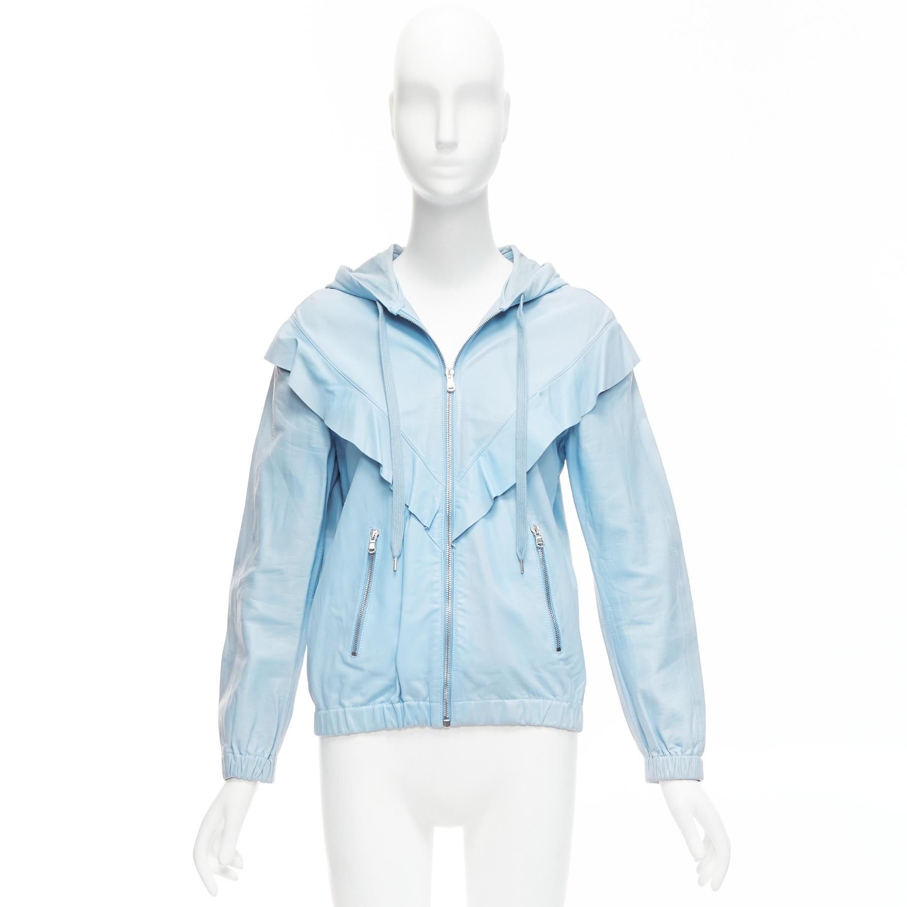 RED VALENTINO chaqueta con capucha de piel de cordero azul polvo con volantes IT40 S en venta 7