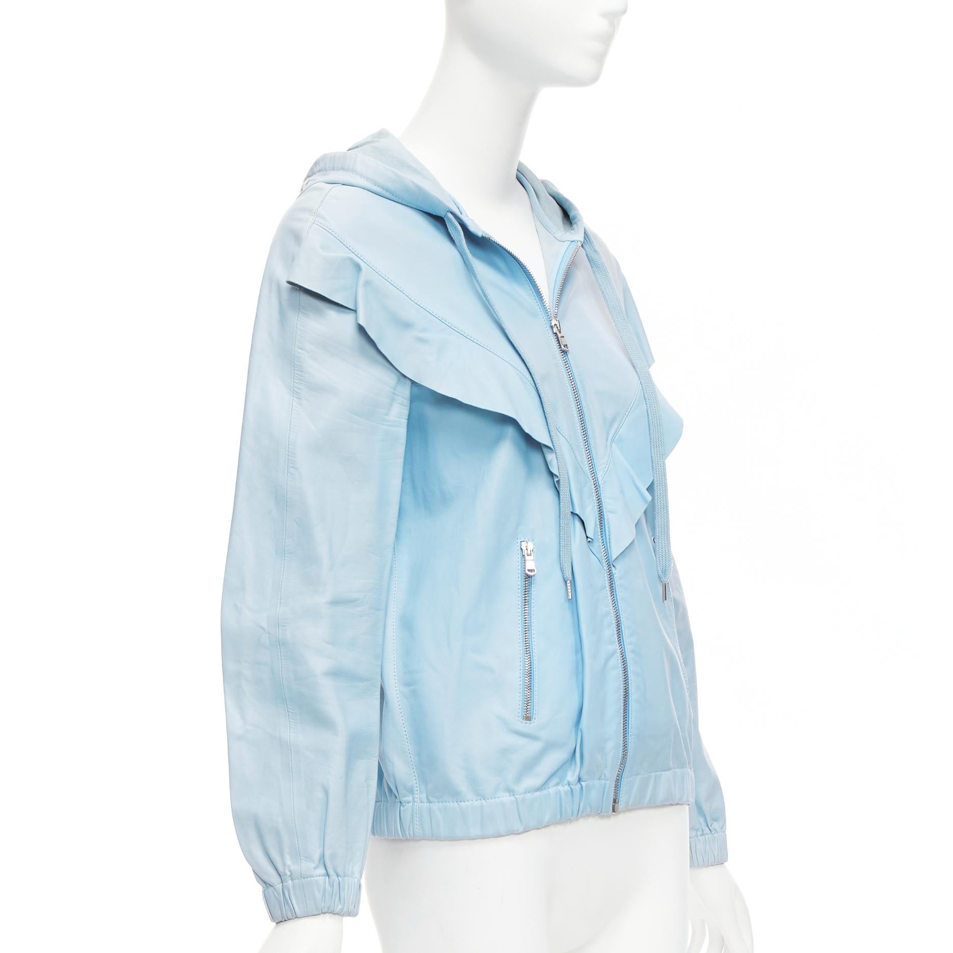 RED VALENTINO chaqueta con capucha de piel de cordero azul polvo con volantes IT40 S Azul en venta