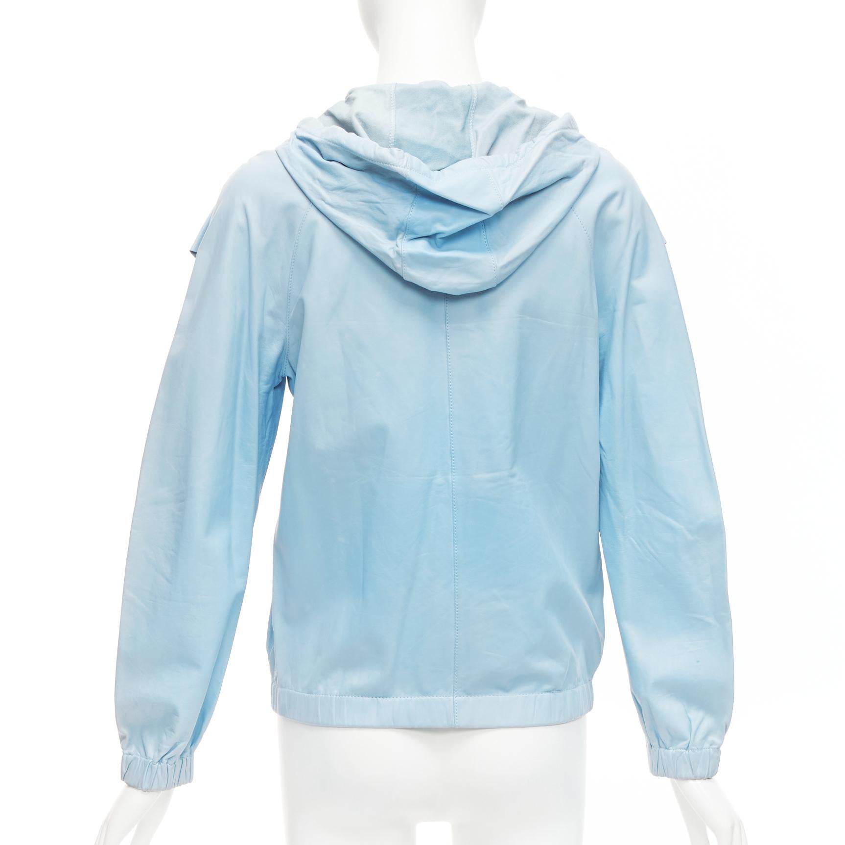 RED VALENTINO chaqueta con capucha de piel de cordero azul polvo con volantes IT40 S en venta 1