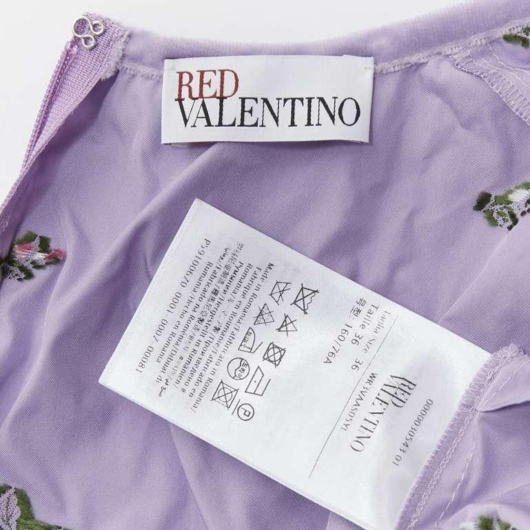 RED VALENTINO purple floral embroidery bow puff sleeve babydoll dress IT36 XS For Sale 6