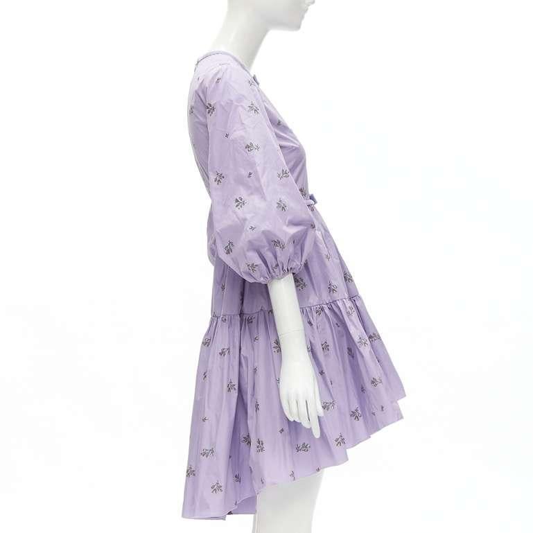 Women's RED VALENTINO purple floral embroidery bow puff sleeve babydoll dress IT36 XS For Sale
