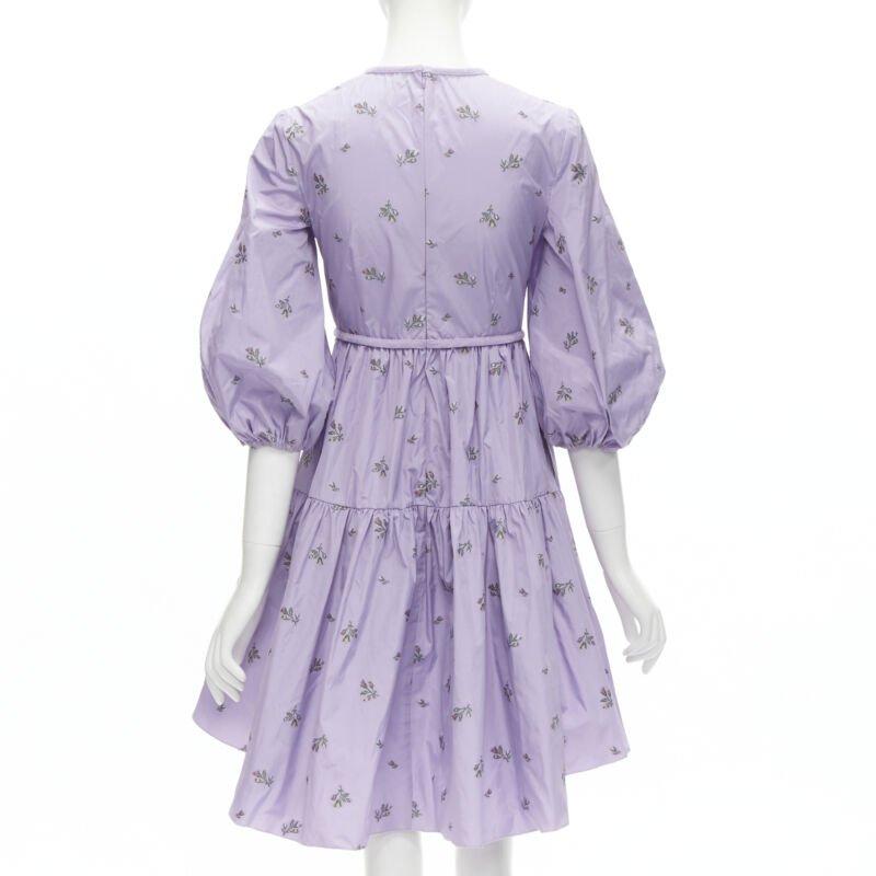 RED VALENTINO purple floral embroidery bow puff sleeve babydoll dress IT36 XS For Sale 1