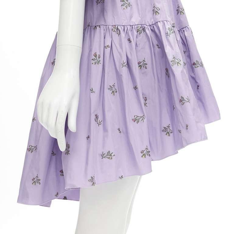 RED VALENTINO purple floral embroidery bow puff sleeve babydoll dress IT36 XS For Sale 4