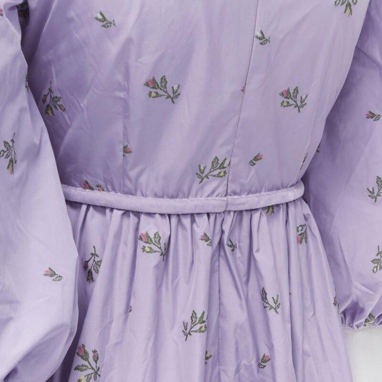 RED VALENTINO purple floral embroidery bow puff sleeve babydoll dress IT36  XS For Sale at 1stDibs