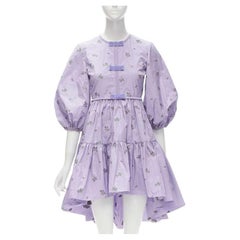 VALENTINO - Robe babydoll à manches bouffantes avec broderie florale violette, taille IT 36 XS