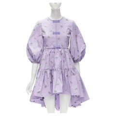 RED VALENTINO purple floral embroidery bow puff sleeve babydoll dress IT36 XS