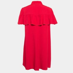 RED Valentino Red  Crepe Tie-Up Neck Ruffled Mini Dress M