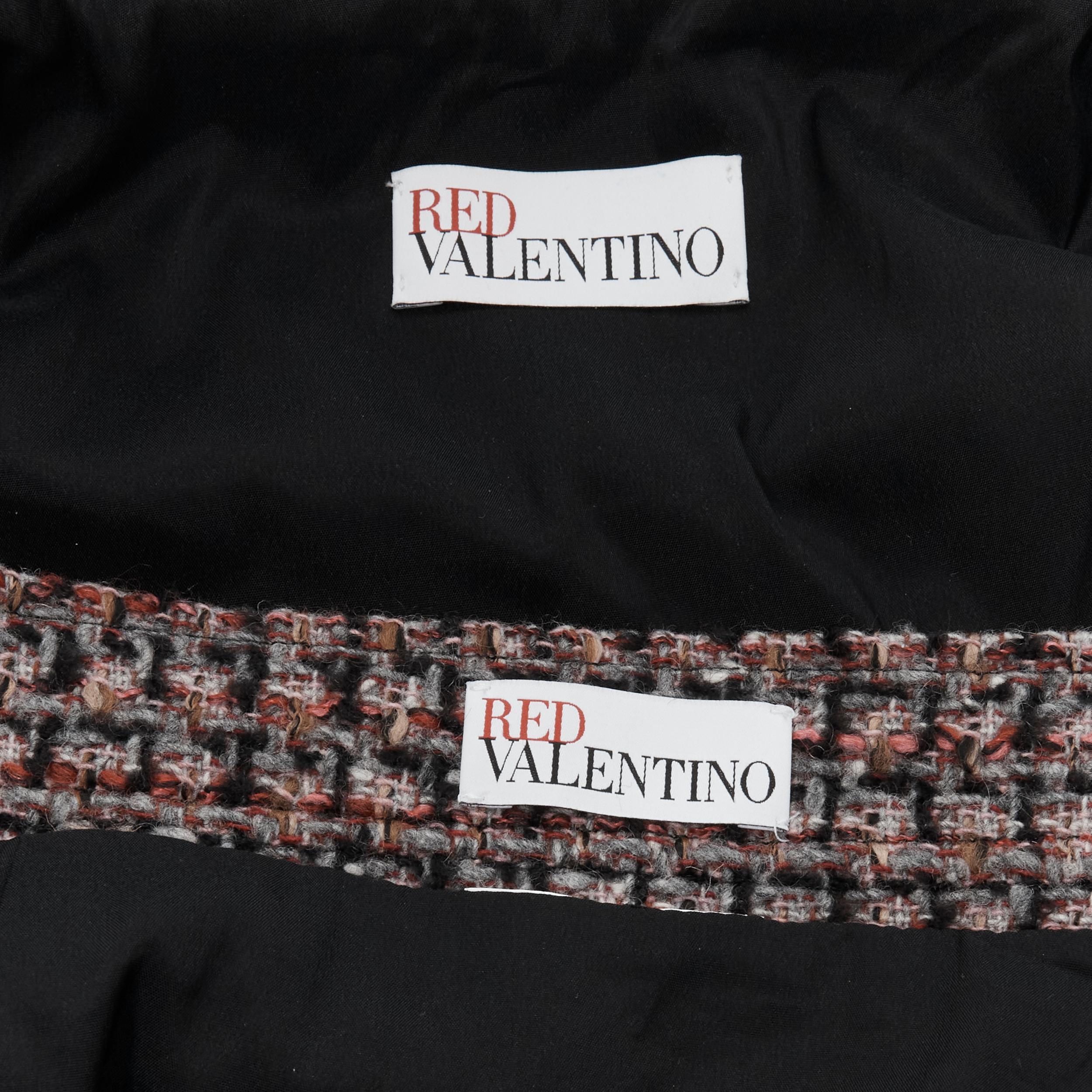 RED VALENTINO red grey wool tweed black ruffle trim jacket skirt set For Sale 4