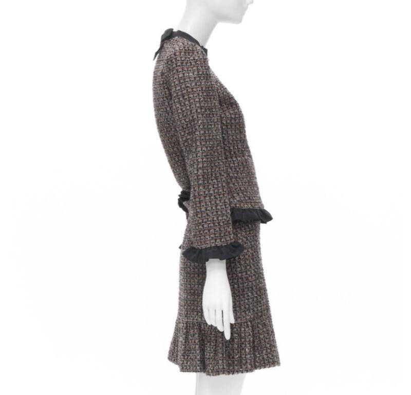Women's RED VALENTINO red grey wool tweed black ruffle trim jacket skirt set For Sale