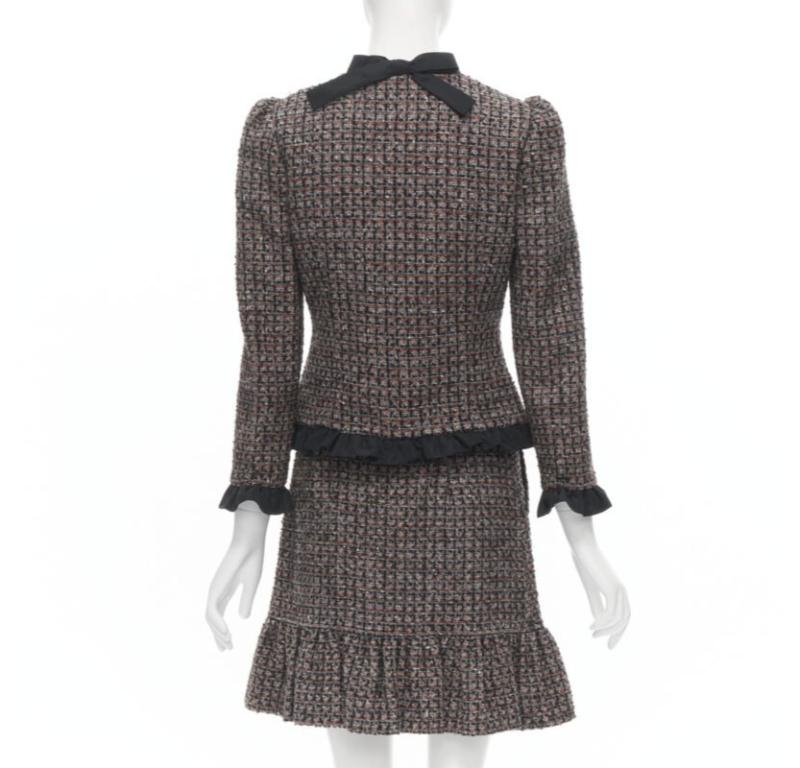 RED VALENTINO red grey wool tweed black ruffle trim jacket skirt set For Sale 1