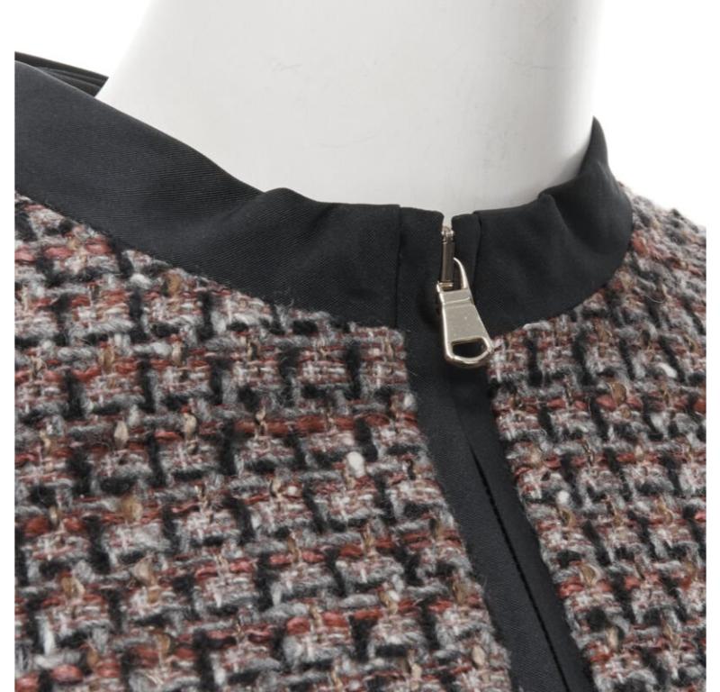 RED VALENTINO red grey wool tweed black ruffle trim jacket skirt set For Sale 2