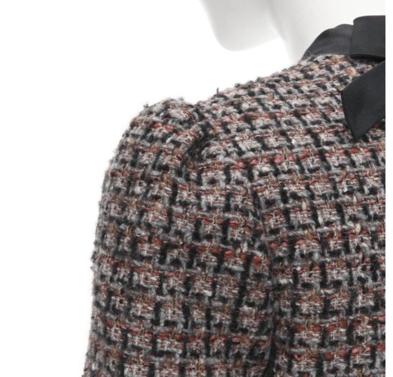 RED VALENTINO red grey wool tweed black ruffle trim jacket skirt set For Sale 4